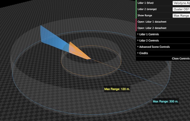 a screenshot of Tangram Vision's new LiDAR sensor comparison tool