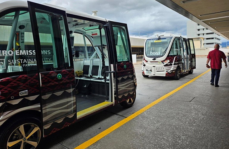 The Beep Miki autonomous shuttles operate at Honolulu's airport.