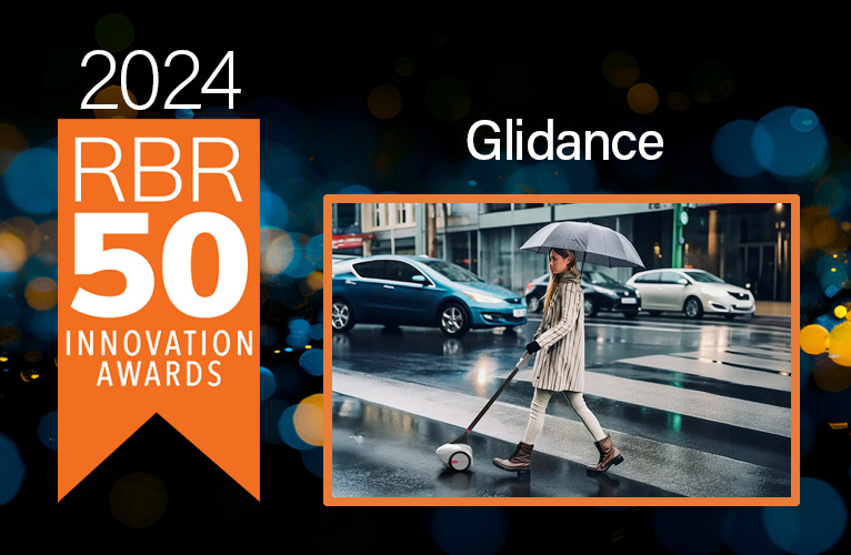 rbr50 banner with a women in a crosswalk using the glidance device.